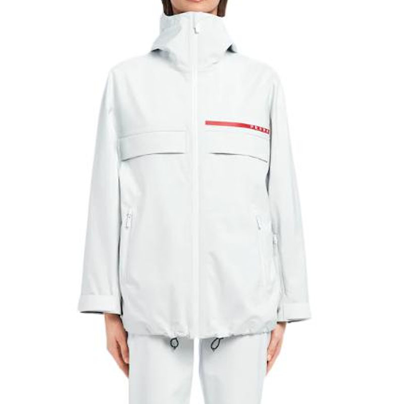 Shop (Women) Prada Logo Printed Zip-Up Hooded Jacket Pink/White 29R423-1SX6-F0K74-S-182