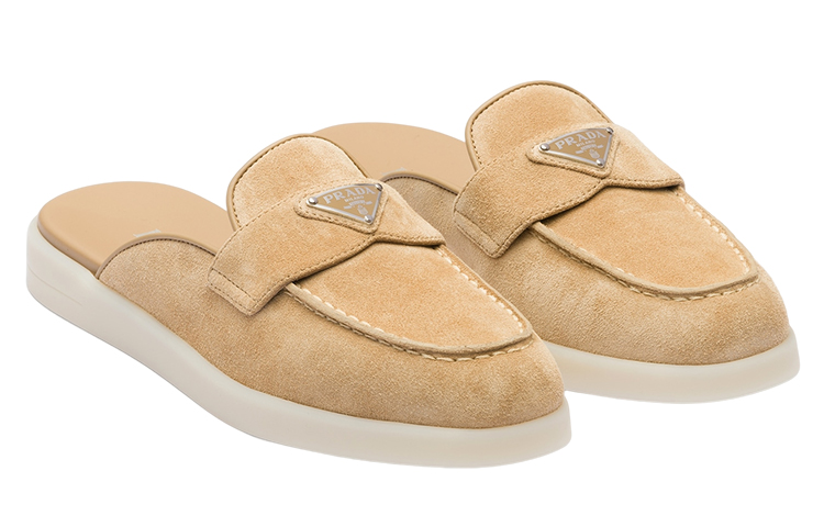 (W) Prada Logo Velvet Flat Slide 'Beige' 圖 2
