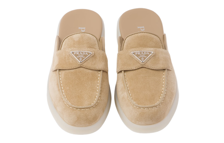 (W) Prada Logo Velvet Flat Slide 'Beige' 圖 3