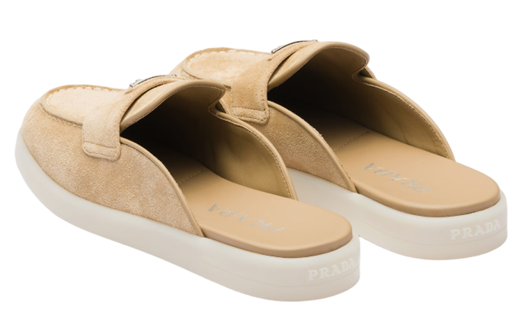 (W) Prada Logo Velvet Flat Slide 'Beige' 圖 4