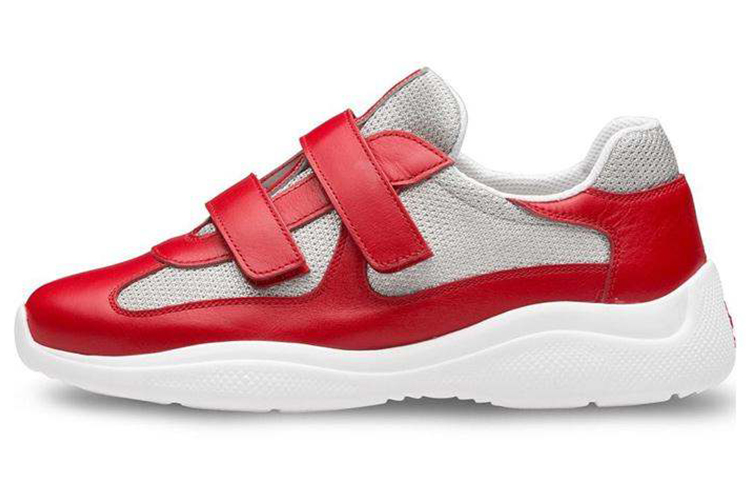 Buy PRADA 網布皮革 低幫繫帶 低幫 休閒鞋 女款 紅白色