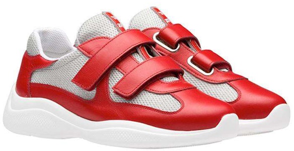 PRADA 網布皮革 低幫繫帶 低幫 休閒鞋 女款 紅白色 Order PRADA 網布皮革 低幫繫帶 低幫 休閒鞋 女款 紅白色