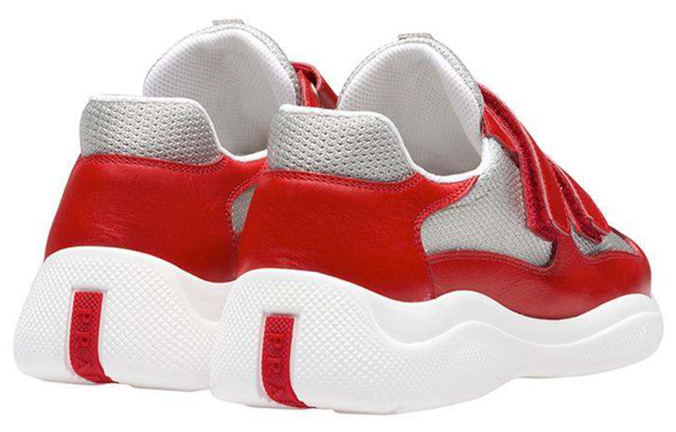 Shop PRADA 網布皮革 低幫繫帶 低幫 休閒鞋 女款 紅白色