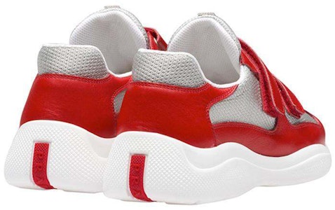 PRADA 網布皮革 低幫繫帶 低幫 休閒鞋 女款 紅白色 Shop PRADA 網布皮革 低幫繫帶 低幫 休閒鞋 女款 紅白色