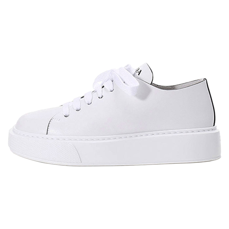 (W) Prada Low Sneakers 'White Leather with Black Lines'
