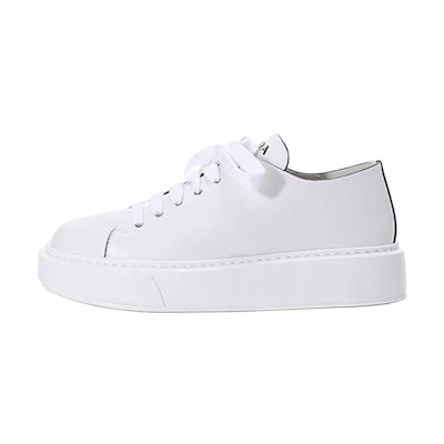 (W) Prada Low Sneakers 'White Leather with Black Lines'