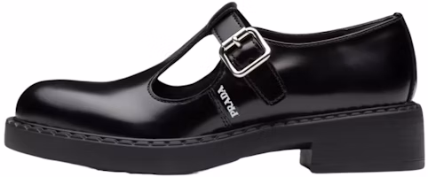 (Women) Prada Mary Jane 50mm T-Strap Shoe Black Brushed Leather 1E834M_055_F0002_F_B050 (Women) Prada Mary Jane 50mm T-Strap Shoe Black Brushed Leather 1E834M_055_F0002_F_B050