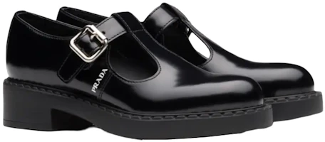 Lookbook (Women) Prada Mary Jane 50mm T-Strap Shoe Black Brushed Leather 1E834M_055_F0002_F_B050