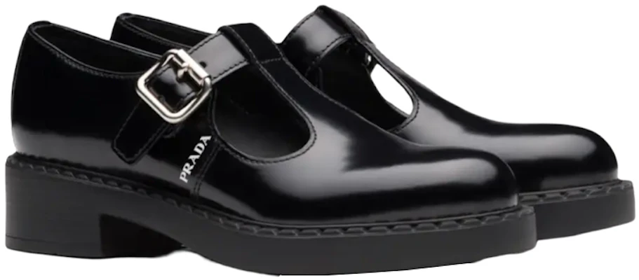 PRADA 普拉達 亮面皮革T字繫帶平底樂福鞋 女款 黑色 Lookbook PRADA 普拉達 亮面皮革T字繫帶平底樂福鞋 女款 黑色