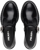 Shop (Women) Prada Mary Jane 50mm T-Strap Shoe Black Brushed Leather 1E834M_055_F0002_F_B050