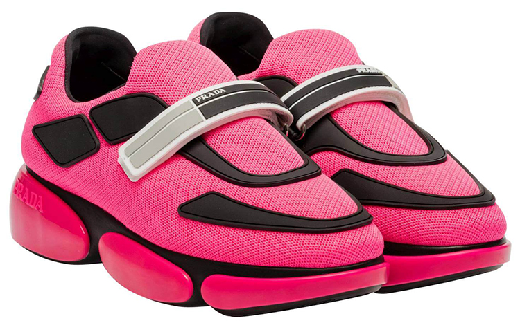 (W) Prada Mesh Low-Top Lace-Up Sneakers 'Pink Black' 圖 4