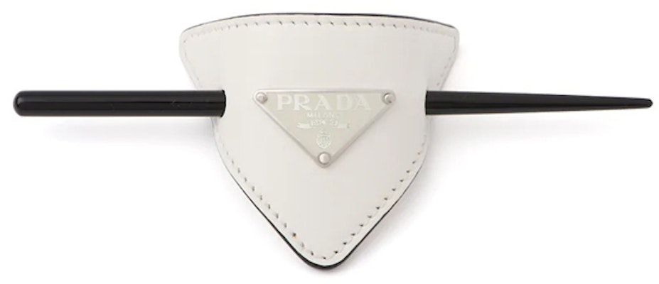 (Women) PRADA Metal Triangle Logo Enamel Leather Hairpin White Hair Clip 1IF004_8NQ_F0009 Buy (Women) PRADA Metal Triangle Logo Enamel Leather Hairpin White Hair Clip 1IF004_8NQ_F0009
