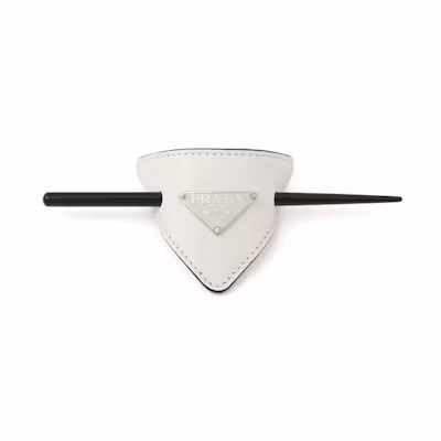 (Women) PRADA Metal Triangle Logo Enamel Leather Hairpin White Hair Clip 1IF004_8NQ_F0009