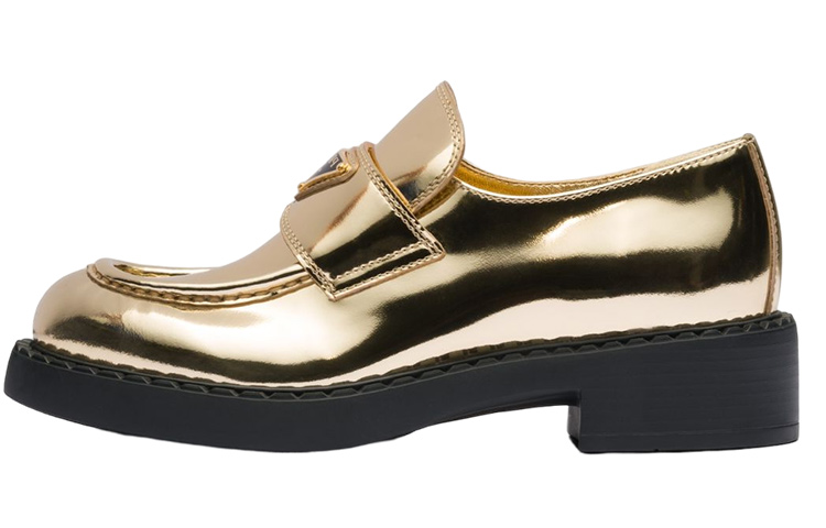 Buy (W) Mocasines Prada Metálicos de 50mm Oro Platino de Cuero 1D246M_3AU1_F0522_F_B050