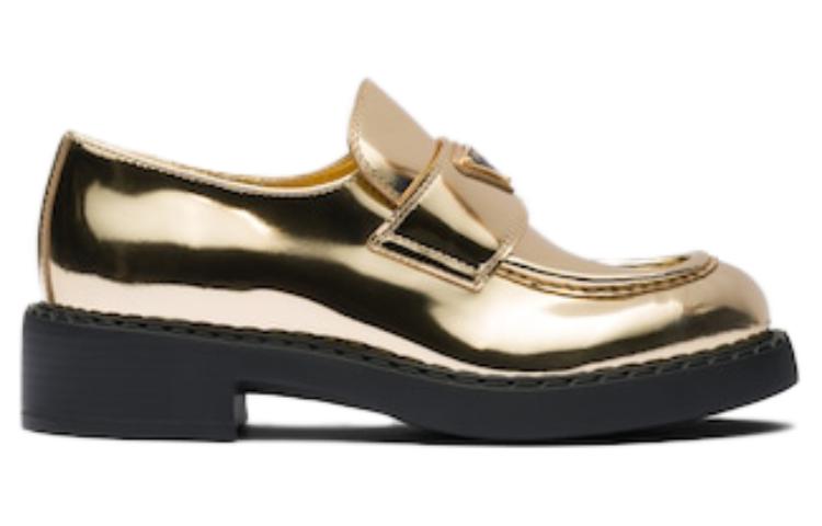 (W) Prada Metallic 50mm Loafers Platinum Gold Leather 圖 2