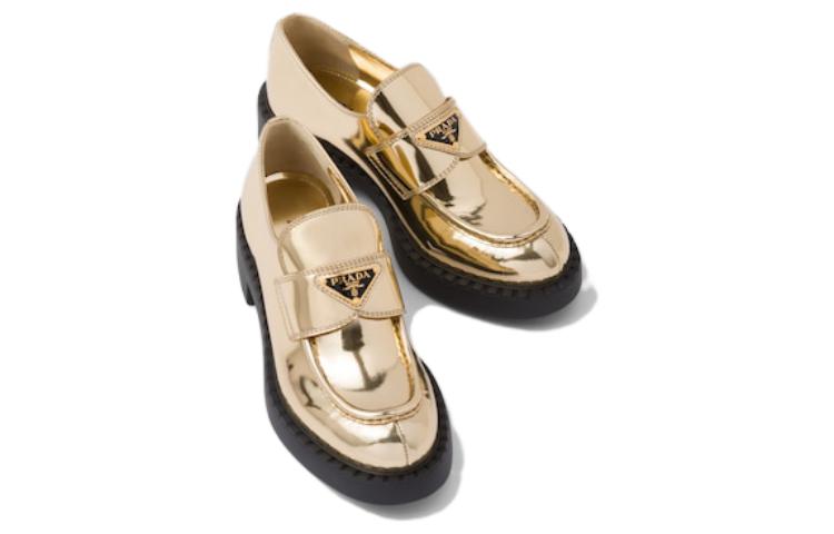(W) Prada Metallic 50mm Loafers Platinum Gold Leather 圖 4