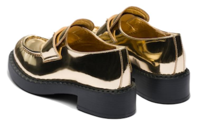 (W) Prada Metallic 50mm Loafers Platinum Gold Leather 圖 5