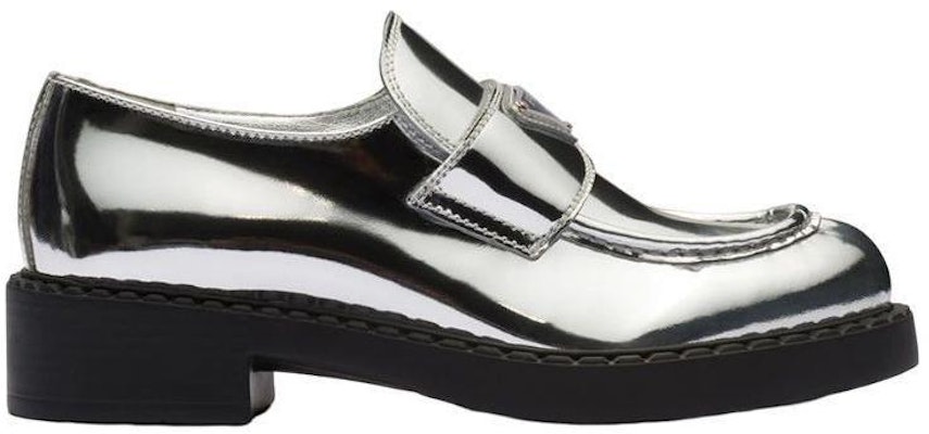 PRADA 皮革 厚底徽标 樂福鞋 女款 銀色 Order PRADA 皮革 厚底徽标 樂福鞋 女款 銀色