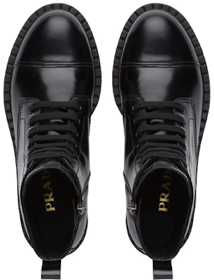 PRADA 普拉達 耐磨防滑亮面皮革系帶中筒靴 女款 黑色 Purchase PRADA 普拉達 耐磨防滑亮面皮革系帶中筒靴 女款 黑色