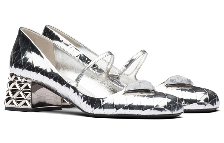 (W) Prada Mid-Heel Metallic Leather 'Silver' 圖 2