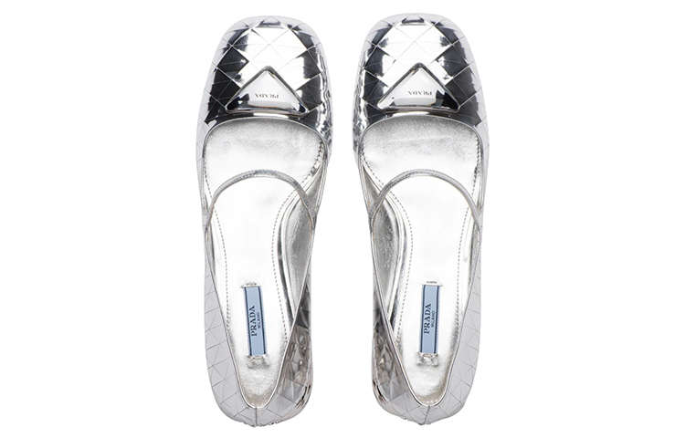 (W) Prada Mid-Heel Metallic Leather 'Silver' 圖 3