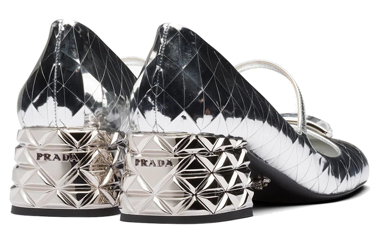 (W) Prada Mid-Heel Metallic Leather 'Silver' 圖 4