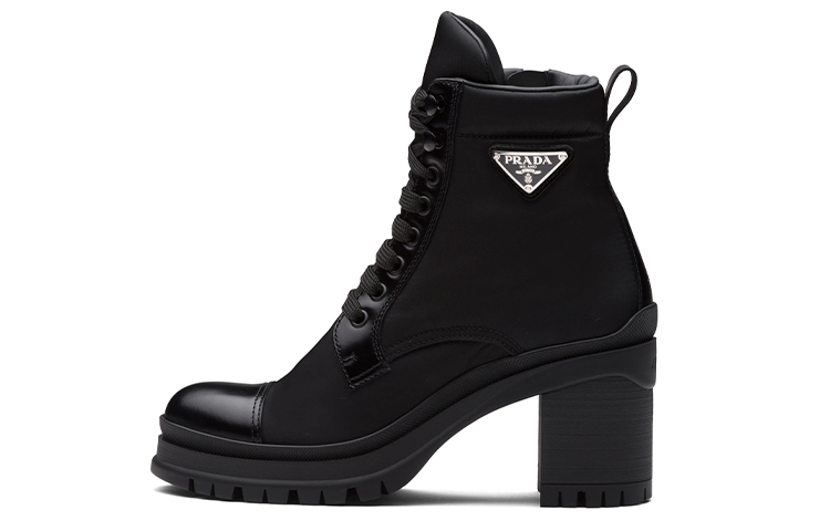(W) Prada 55mm Laced Booties Black Nylon