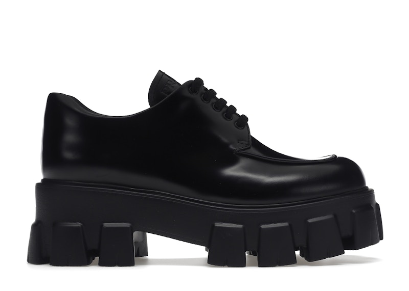 (Women) Prada Monolith 55mm Lace Up Loafer Black Brushed Leather 1E708L_B4L_F0002_F_B055
