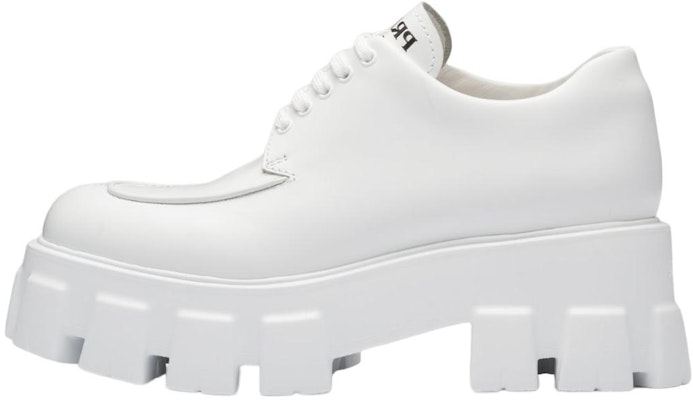 (Women) Prada Monolith 55mm Lace Up Loafer White Brushed Leather 1E708L_B4L_F0009_F_B055 Buy (Women) Prada Monolith 55mm Lace Up Loafer White Brushed Leather 1E708L_B4L_F0009_F_B055