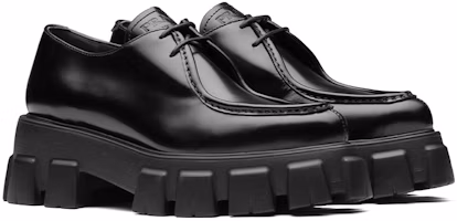 Lookbook (W) Prada Monolith 55mm Spitze Schnürschuhe Schwarz Gebürstetes Leder 1E719M_055_F0002_F_055