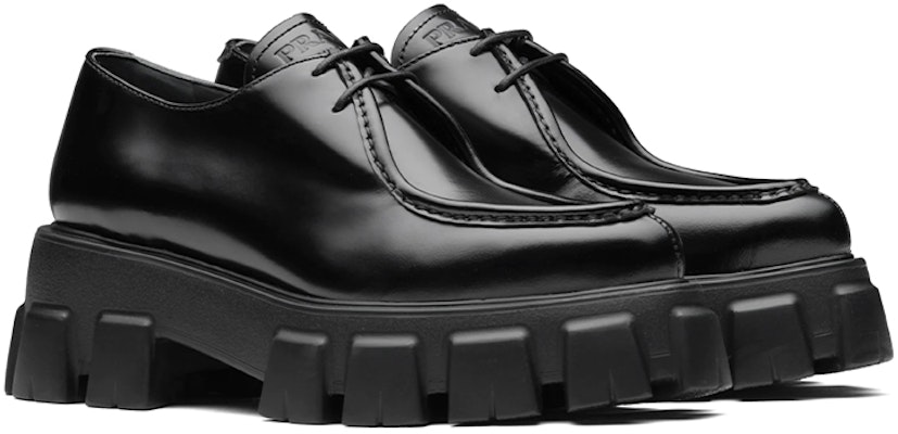 (Women) Prada Monolith 55mm Pointy Lace Up Loafer Black Brushed Leather 1E719M_055_F0002_F_055 Lookbook (Women) Prada Monolith 55mm Pointy Lace Up Loafer Black Brushed Leather 1E719M_055_F0002_F_055