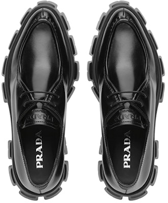 (Women) Prada Monolith 55mm Pointy Lace Up Loafer Black Brushed Leather 1E719M_055_F0002_F_055 Purchase (Women) Prada Monolith 55mm Pointy Lace Up Loafer Black Brushed Leather 1E719M_055_F0002_F_055