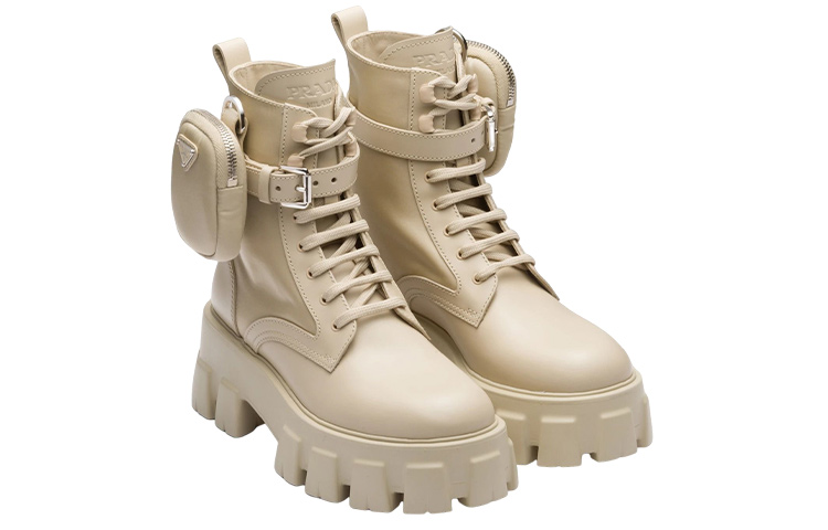 (W) Prada Monolith 55mm Pouch Ankle Boots Desert Beige Leather 圖 3