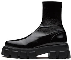 (Women) Prada Monolith 'Black Patent Leather Mid-Calf Boot' 1U668M_3LBK_F0002_F_055 (Women) Prada Monolith 'Black Patent Leather Mid-Calf Boot' 1U668M_3LBK_F0002_F_055