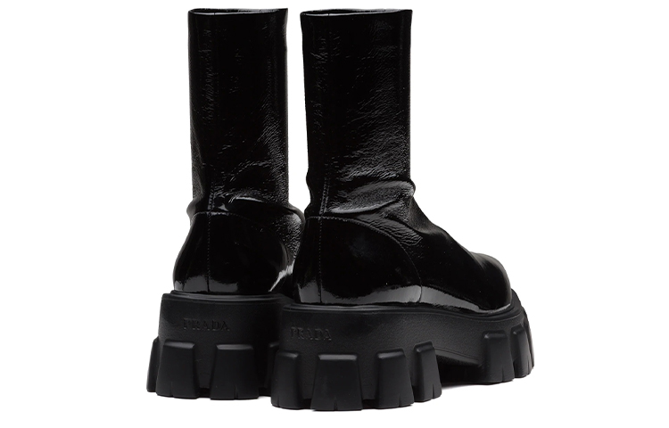 Shop (W) Prada Monolith ''Bottes Mi-Mollet en Cuir Verni Noir'' 1U668M_3LBK_F0002_F_055