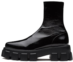 (Women) Prada Monolith 'Black Patent Leather Mid-Calf Boot' 1U668M_3LBK_F0002_F_055 (Women) Prada Monolith 'Black Patent Leather Mid-Calf Boot' 1U668M_3LBK_F0002_F_055