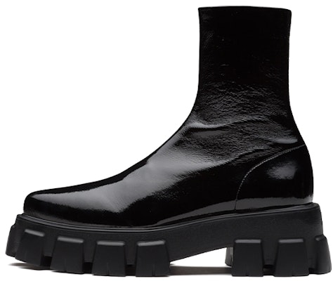 (Women) Prada Monolith 'Black Patent Leather Mid-Calf Boot' 1U668M_3LBK_F0002_F_055 Buy (Women) Prada Monolith 'Black Patent Leather Mid-Calf Boot' 1U668M_3LBK_F0002_F_055