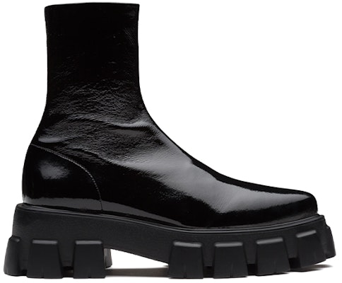 (Women) Prada Monolith 'Black Patent Leather Mid-Calf Boot' 1U668M_3LBK_F0002_F_055 Order (Women) Prada Monolith 'Black Patent Leather Mid-Calf Boot' 1U668M_3LBK_F0002_F_055
