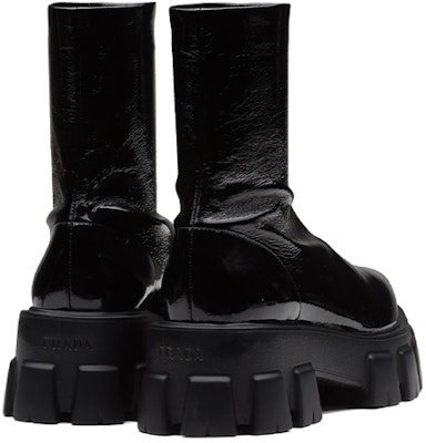 (W) Prada Monolith Bota Media Caña de Cuero Charol Negro 1U668M_3LBK_F0002_F_055 Purchase (W) Prada Monolith Bota Media Caña de Cuero Charol Negro 1U668M_3LBK_F0002_F_055
