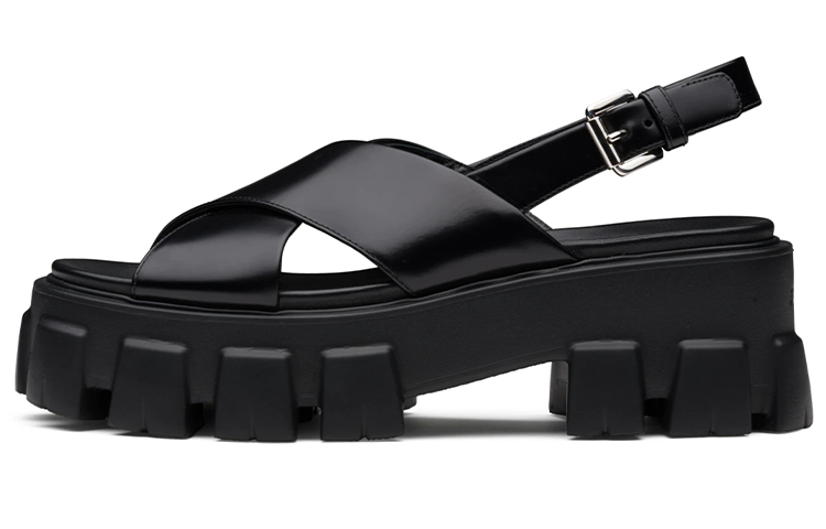 (Women) Prada Monolith 'Glossy Black Leather Sandal' 1X558M_055_F0002_F_055