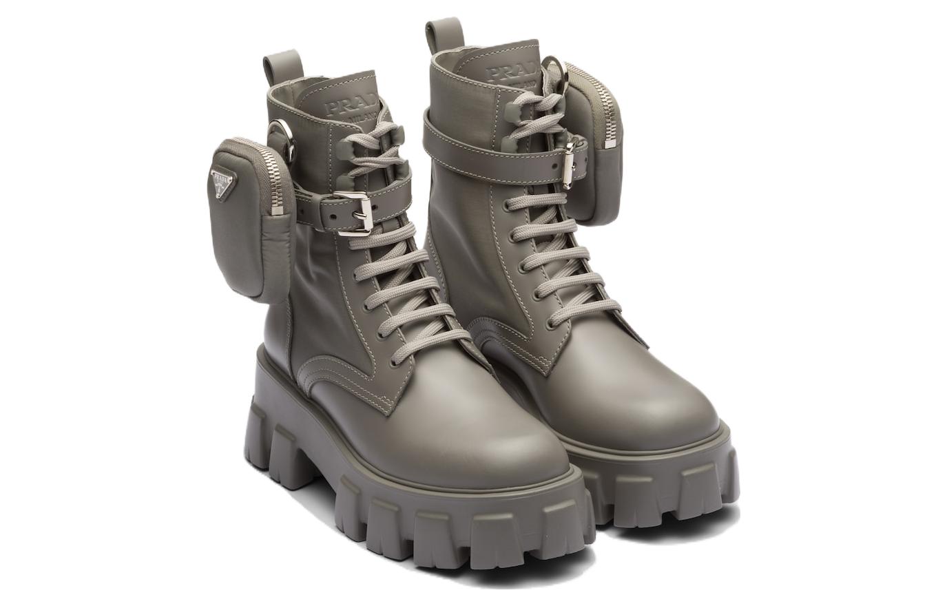 Order (W) Prada Monolith 'Sepatu Bot Tali Kulit Abu-Ankle' 1T255M_3LJS_F0K44_F_B055