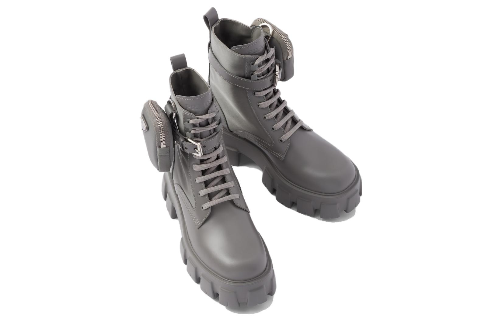 Lookbook (W) Prada Monolith 'Sepatu Bot Tali Kulit Abu-Ankle' 1T255M_3LJS_F0K44_F_B055