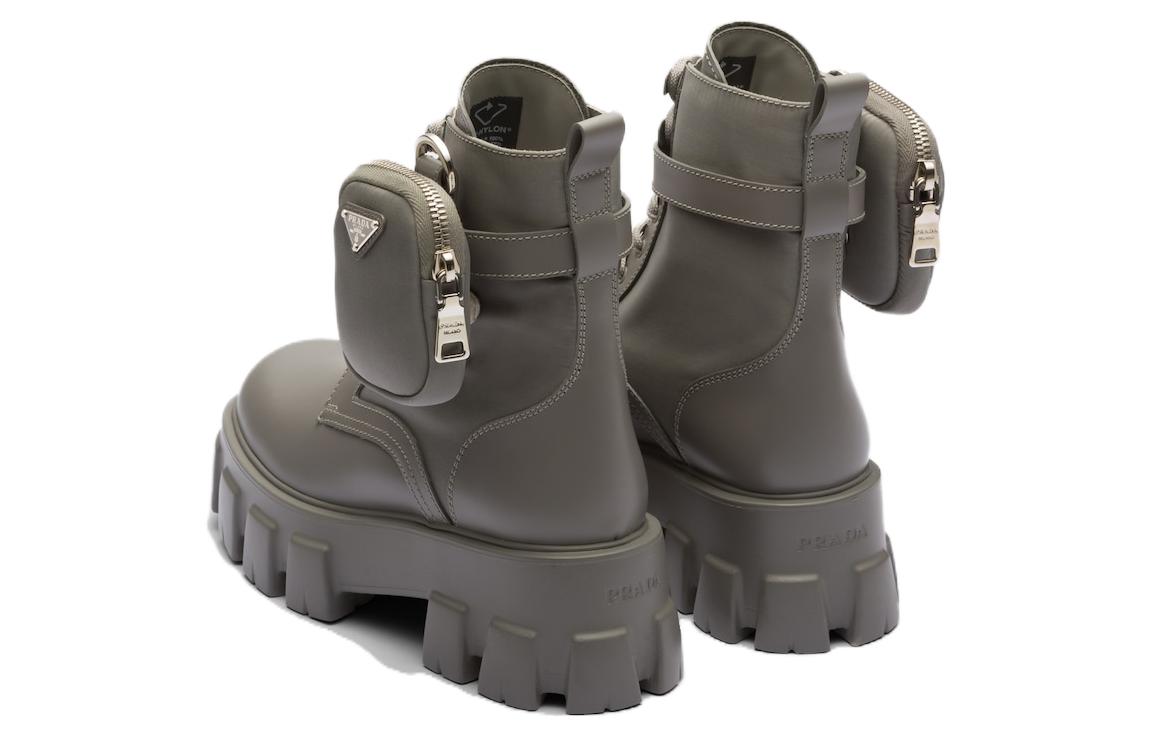 Shop (W) Prada Monolith 'Sepatu Bot Tali Kulit Abu-Ankle' 1T255M_3LJS_F0K44_F_B055