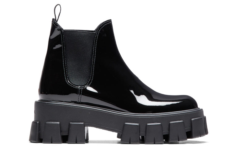 Order (W) Prada Monolith Stivaletto Chelsea Nero in Pelle Verniciata Platform. 1T725L_069_F0002_F_A055