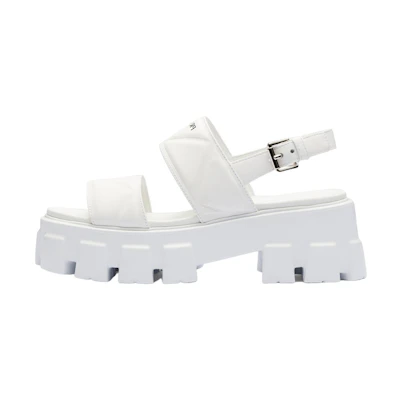 (W) Prada Monolith 'White Leather Buckle Open-Toe Slide'