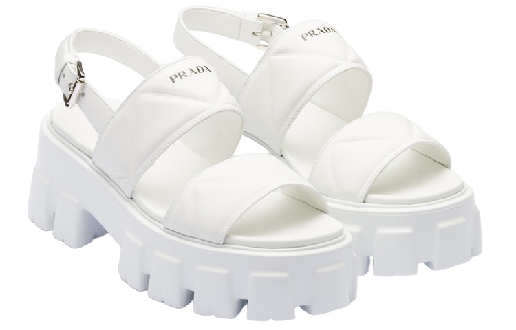 Order PRADA Monolith 皮革搭扣露趾圓頭時尚涼拖 女款 白色