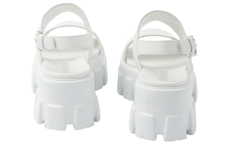 Purchase PRADA Monolith 皮革搭扣露趾圓頭時尚涼拖 女款 白色