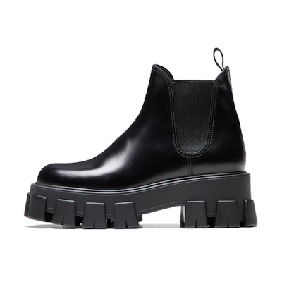 (W) Prada Monolith Black 'Glossy Leather Chelsea Boot'
