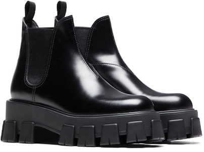 (W) 프라다 모노리스 블랙 '광택 레더 첼시 부츠' 1T725L_B4L_F0002_F_B055 Lookbook (W) 프라다 모노리스 블랙 '광택 레더 첼시 부츠' 1T725L_B4L_F0002_F_B055