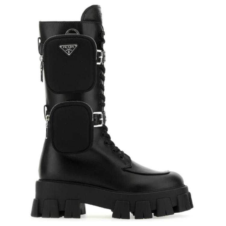 Order 普拉達 Monolith 時尚百搭 休閒工裝 長筒靴 女款 黑色